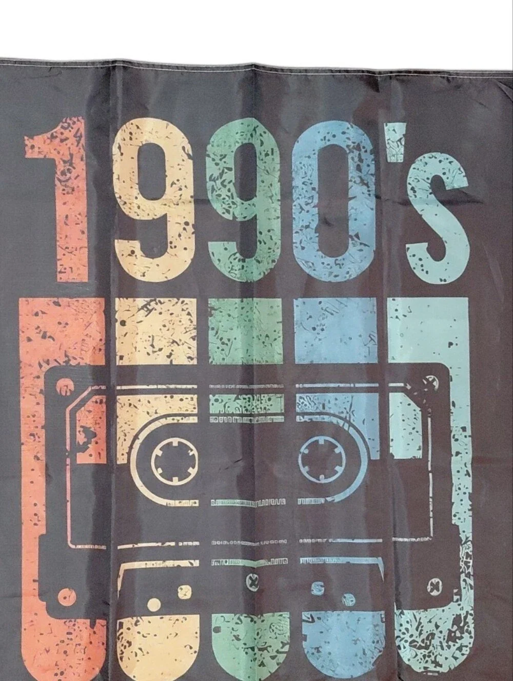 1990's Cassette Tape Wall Flag/ Banner Black background MetalnGrommets Colorful